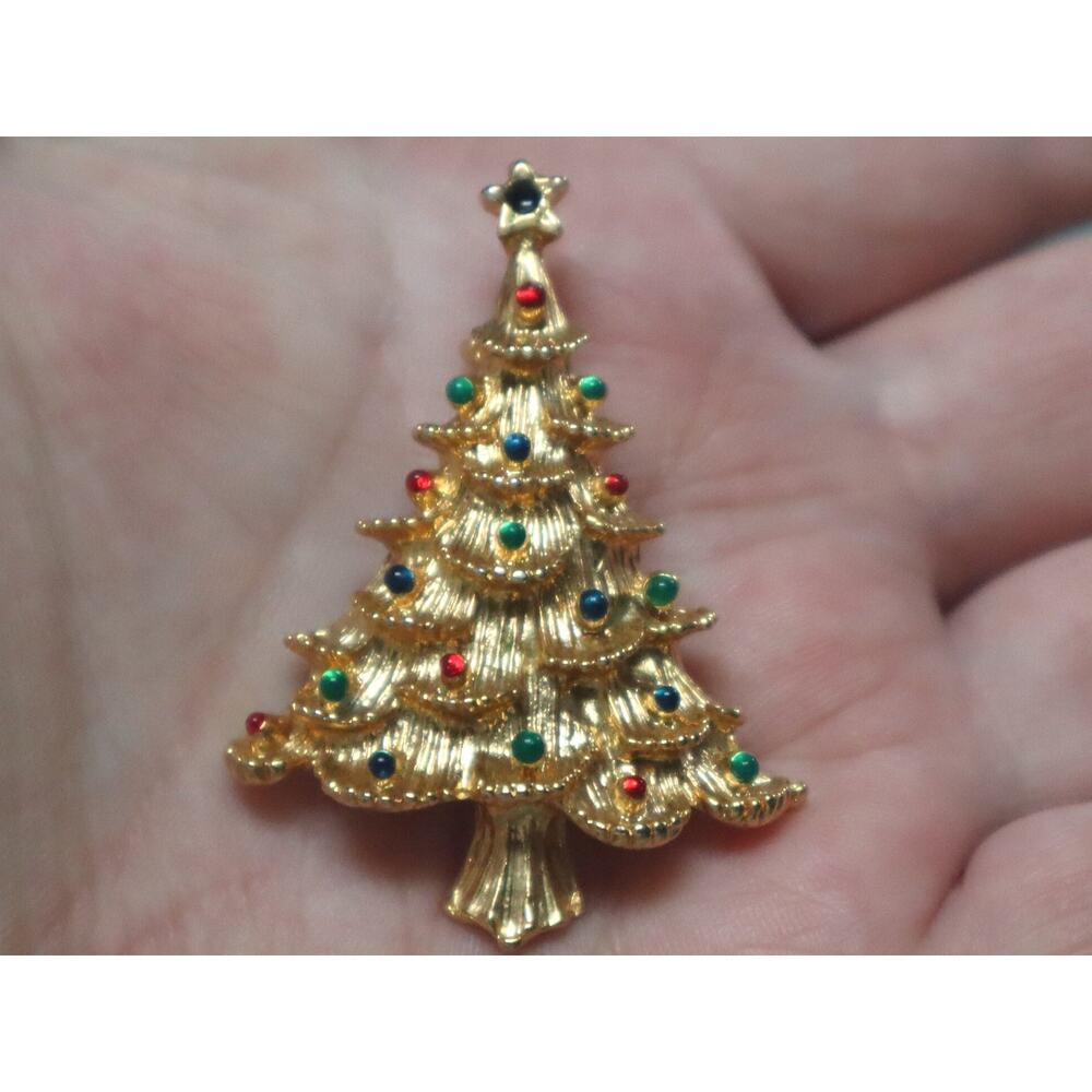Vintage Christmas Tree Brooch Glass Bead Ornaments